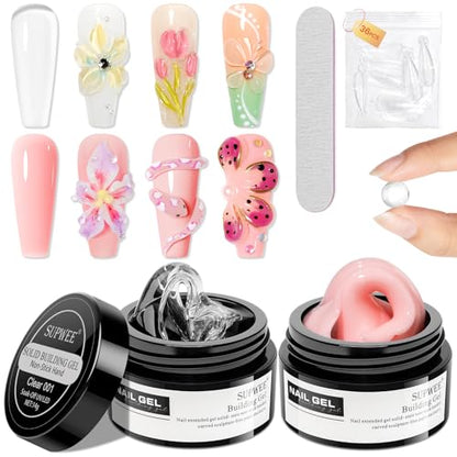 Solid Builder Gel for Nail Extension Non-Stick Hand Sculpture Gel - color: Clear&Nude