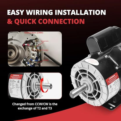 5 HP Electric Motor, 230V Single Phase, 3450 RPM, 56 Frame, 7/8" Keyed Shaft, 20 Amp, Alloy Steel, CW/CCW Rotation (5HP)