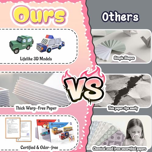 2 Themes in 1, 3D Paper Model Kits for Kid, DIY Origami Kit for Kids Ages 8-12, Include 16 Pre-cut, Easy-to-Assemble Transport & Vehicle Models, Origami Kit for Kids Ages 8-12，Paper Model Kits for Kid