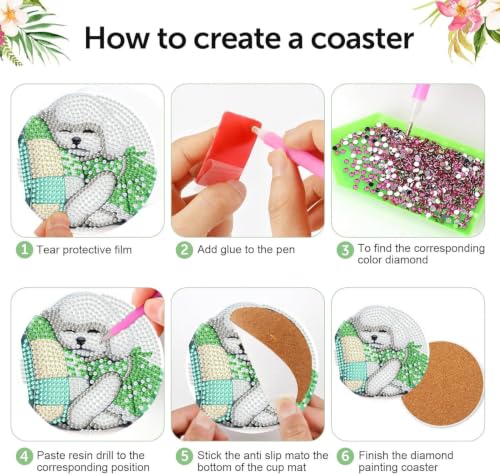 8 PCS Diamond Art Coasters Kit for Adult,Cute Dog Diamond Painting Coaster - color: Dog