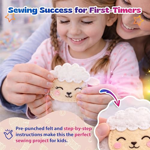 Pinwheel Crafts Bunny Sewing Kit for Kids – DIY Felt Sewing Craft Kit with Pre-Cut Fabric, Needle, Thread & Stuffing – Learn to Sew Beginner Kit, Easter Crafts & Kids Arts and Crafts Ages 6-12 - color: Bunny