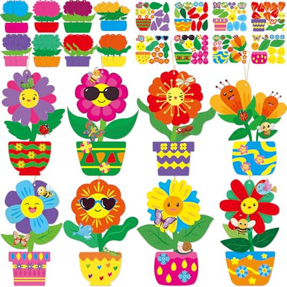 Fancy Land Spring Flower Craft Kit for Kids Make Your Own Flower Pot DIY Art Set Hanging Ornaments for Preschool Classroom Home Activities 24Pcs