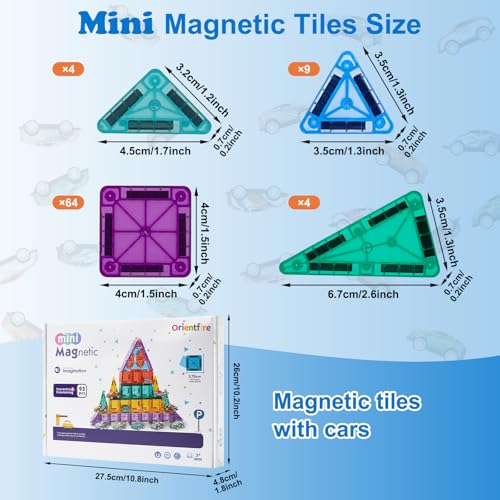 Mini Magnetic Tiles 93PCS Set with 12 Cars, STEM Building Blocks for Kids - size: 93PCS