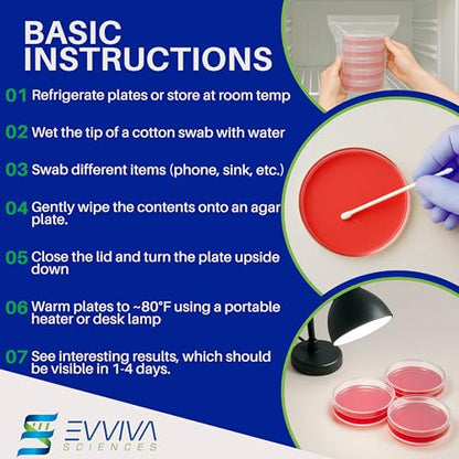 Evviva Sciences Nutrient Agar Petri Dishes Science Project Kit, Pre-Poured Agar Plates for Science Experiments, with Experiment eBook (RED) - color: Red