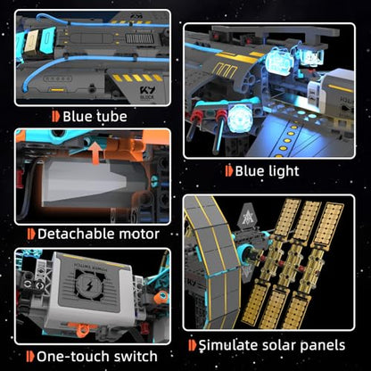 Space Station Building Set with Motor & LED Lights for Kids,Adults
