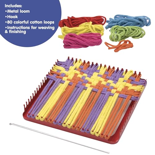 Schylling Metal Pot Holder Loom Kit - Classic Durable Weaving Frame to Make Pot Holders - Includes Loom, Hook, Instructions, and 80 Colorful Cotton Loops - Ages 5 and Up