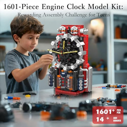Sosuy Engine Clock Model Kit Mini Motor Building Blocks Set that can Runs - color: Engine Clock