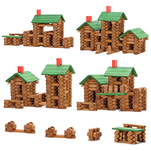 SainSmart Jr. 665 PCS Wooden Log Cabin Set Building House Toy for Toddlers, Classical STEM Construction Kit Compatible with Lincoln Logs for 3+ Kids - style: 665 PCS