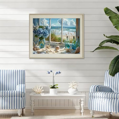 CHWGLFGG 5D Beach Window Diamond Art Kits for Adults Beginners 12x16in - color: KM1157-1
