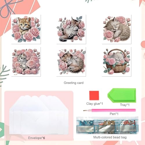 DDGYP 6-Pack Diamond Art Kits for Adults, Diamond Art Cards for DIY Crafts - color: pink