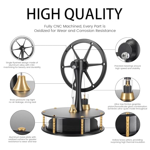 HZZ92 Low Temperature Stirling Engine DIY Heat Education Model Class Teaching Brass Aluminium Stirling Engine Low Friction Graphite Piston for Adults Desktop Toy Gift for Engineer-Black - color: Black
