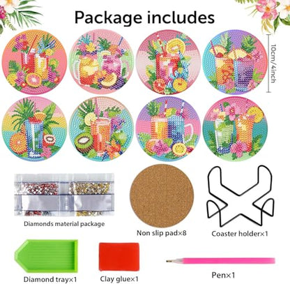 8 Pcs Diamond Art Coaster Kit for Adult with Holder, Diamond Coasters 4x4in - color: Cocktail Coasters, size: 8 Pcs 4x4in