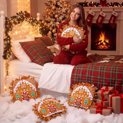 Chunful 6 Sets Christmas Gingerbread House DIY Tied Pillow Craft Kit - style: Gingerbread House