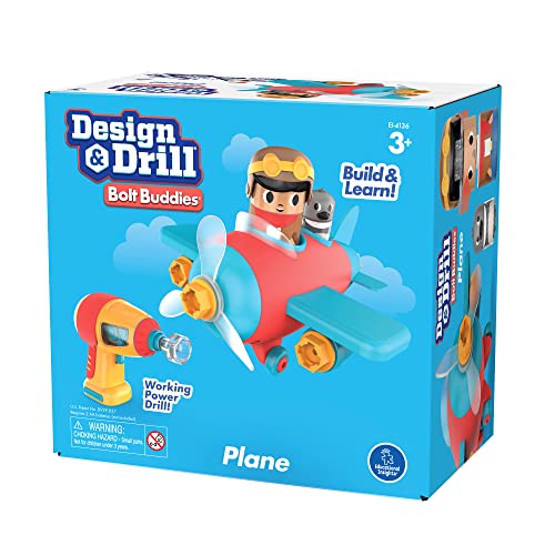Educational Insights Design & Drill Bolt Buddies Plane - Construction Toys & Toddler Tools, Kids Tool Set with Real Electric Drill Toy, Take Apart STEM Set, Building Kits and Gifts for Ages 3+