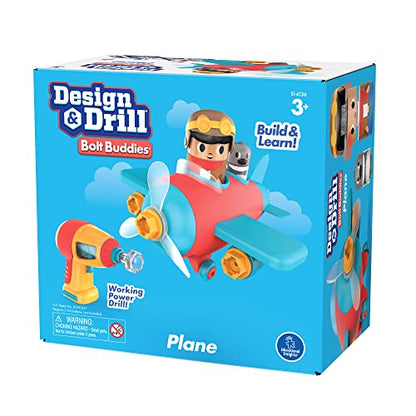 Educational Insights Design & Drill Bolt Buddies Plane - Construction Toys & Toddler Tools, Kids Tool Set with Real Electric Drill Toy, Take Apart STEM Set, Building Kits and Gifts for Ages 3+