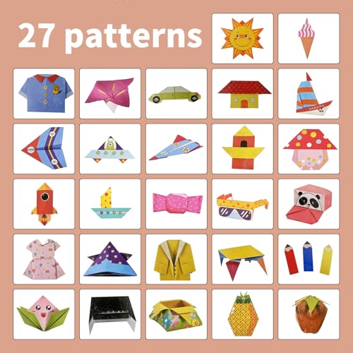 Origami Kit for Kids Ages 5-8 8-12, Origami Paper with Guiding Book, 54 Sheets Paper with 27 Patterns, DIY Art and Craft Supplies for Beginners and Children