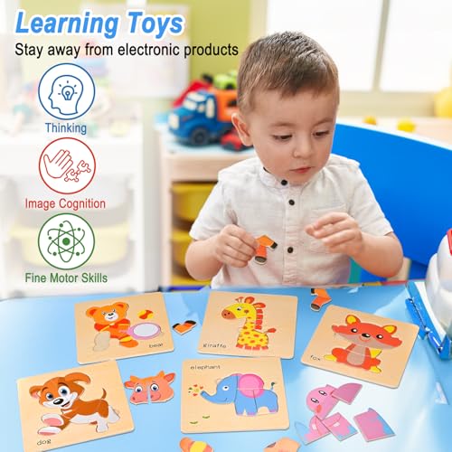 8pcs Wooden Puzzles for Toddlers 2 3 4, Toddler Puzzles Ages 1 2 3 4 - style: Zoo Animals