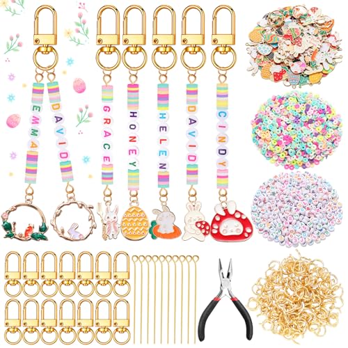 Tondiamo 2823 Pcs Easter Charms for Jewelry Making Easter Bead Keychain DIY Craft Making Kit Key Ring Charms Letters Beads String for Gift Jewelry Key Ring Backpack Accessories - style: Easter