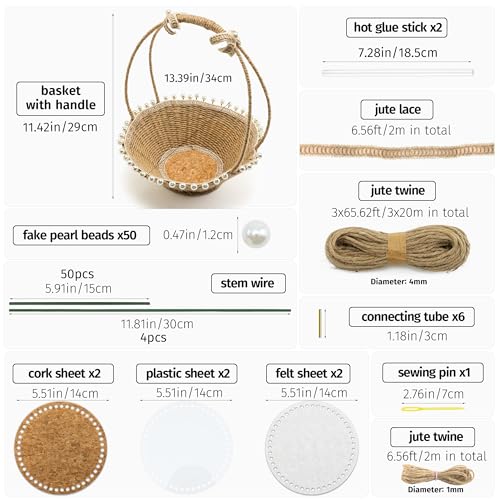 AOUXSEEM Basket Weaving Kit for Beginners,DIY Woven Picnic Hamper with Handle,Fruit Flower Basket Making Supplies 4mm Jute Twine and Stem Wires,Easy to Follow