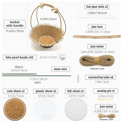 AOUXSEEM Basket Weaving Kit for Beginners,DIY Woven Picnic Hamper with Handle,Fruit Flower Basket Making Supplies 4mm Jute Twine and Stem Wires,Easy to Follow