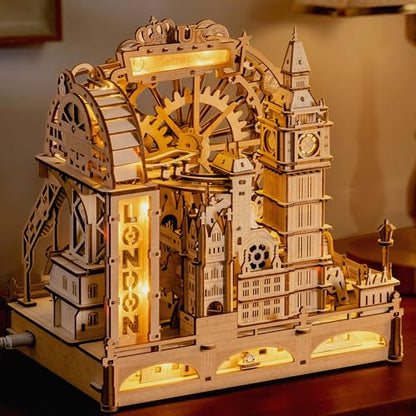 ROKR 3D Wooden Marble Run Puzzle for Adults, London Themed Mechanical Model Building Kits, 431 Pcs DIY Construction Toy, Brain Teaser Gift for Teens & Adults