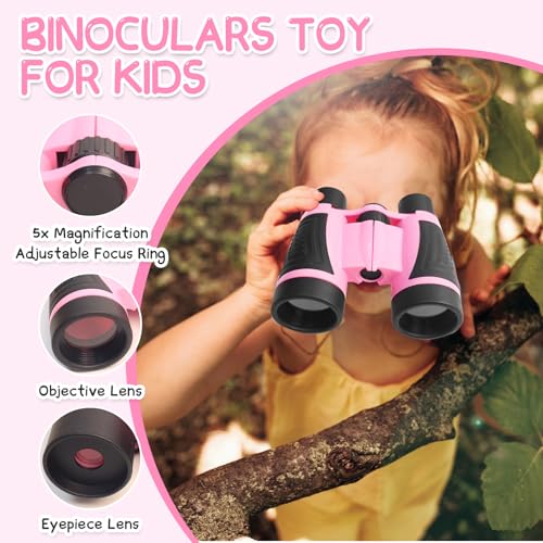 Bug Catcher for Kids Explorer Kit Kids Bug Catching Kit, Bug Catcher Kit for Kid with Binoculars, Magnifying Glass, Butterfly Kit for Girls Aged 3+(Pink)