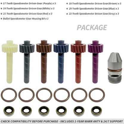19 PCS Speedometer Driven Gear Kit (17, 18, 19, 20, 21, 22 Teeth) and Bullet Kit for GM Muncie & Saginaw 3/4-Speed, T5, T10, Super T10, Powerglide, TH200, TH350 Transmissions