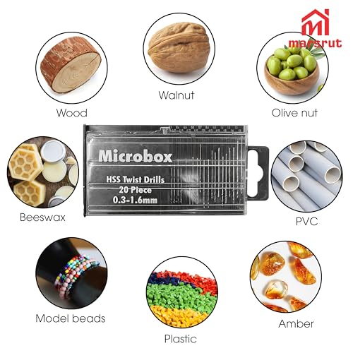 Micro Drill Bit Set, Mini Drill Bits, 20Pcs 0.3-1.6mm Wire Twist, Pin Vise Hand Precision Aluminum Rotary Tool, Miniature Vice for Wood Plastic PVC Drilling Carburetor Jets Jewelry Crafts Hobby Model
