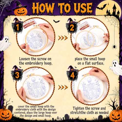 4 Set Halloween Embroidery Kit, DIY Hand Embroidery Kit for Beginners