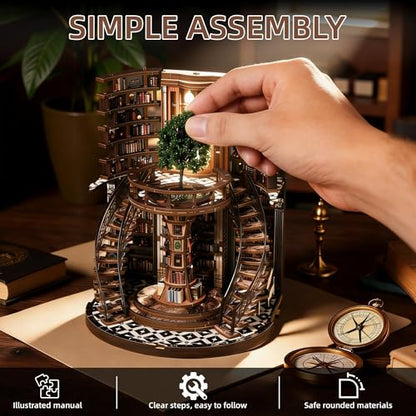 CRIOLPO Book Nook Kits DIY Miniature House Kit with LED Lights for Adults - color: Wisdom Annual Rings