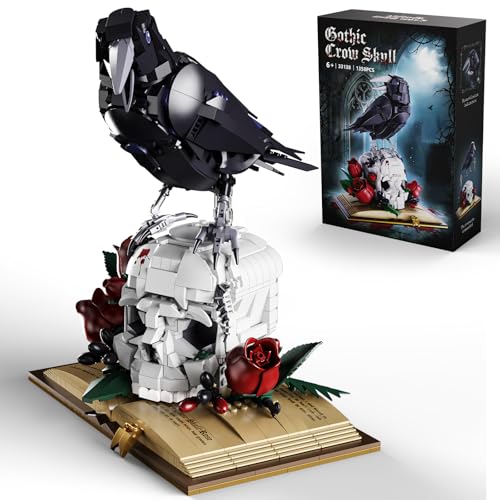 Gothic Raven & Skull Building Set for Adults, 1358PCS Animals Goth Horror Collection Kits Features Crow, Skull, Roses and Book, Compatible with Lego Raven, Birthday Gifts for Girlfriend/Wife/Mom - style: Raven Flower