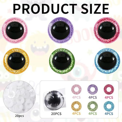 MUCUNNIA 40pcs 30mm Glitter Safety Eyes for Amigurumi with Washers - size: 30mm