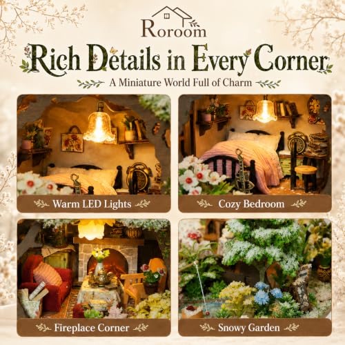 Roroom DIY Miniature House Kit, Snowy Fairy Forest House Dollhouse Kit - color: Time Tree House(snow)