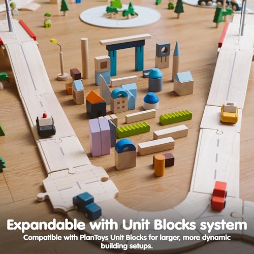 PlanToys® Urban City Blocks Wooden Montessori 45-Piece Construction Kids
