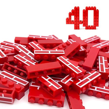 40PCS Classic Wall Building Bricks 1x4 Red Color, Compatible with Lego Part, ABS Material, Creative Building Sets for Home, School & DIY STEM Projects, Construction Toy for Kid Age 6 7 8 9 10 11 12 - color: Red 40pcs