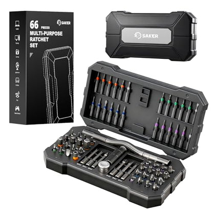 Saker 66 in 1 Magnetic Screwdriver Set Portable Multi Bit Ratcheting Kit with Detachable Handle for Dad Gifts Home Electronics, Computer, Furniture, Bike, DIY - style: 66 in 1 Classic