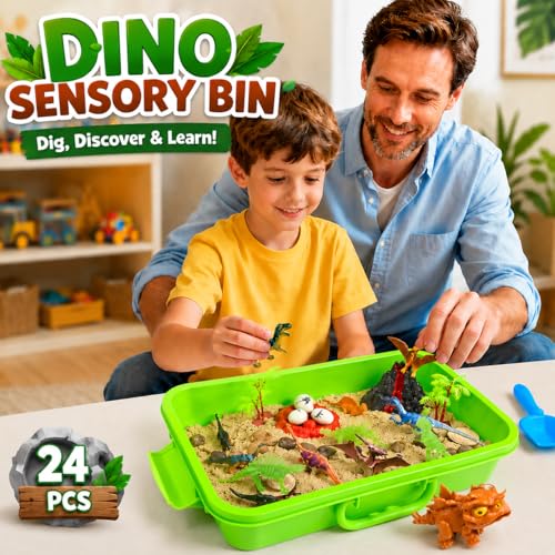 Carolart Dinosaur Sensory Bin, Sand Kit with Glow Dinosaurs & Sand - style: Dinosaur