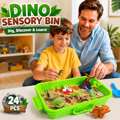 Carolart Dinosaur Sensory Bin, Sand Kit with Glow Dinosaurs & Sand - style: Dinosaur