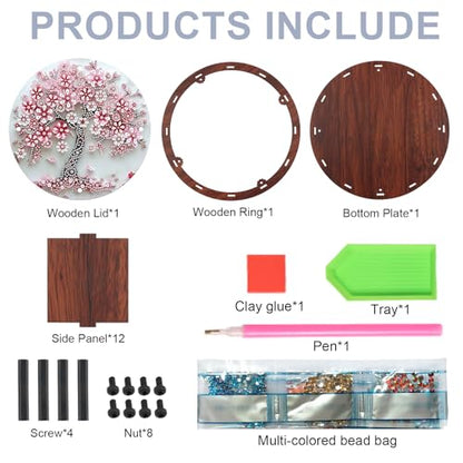 antor 5D Cherry Blossom Diamond Art Storage Box, DIY Wooden Jewelry Box Kit - color: Cherry Blossom Tree