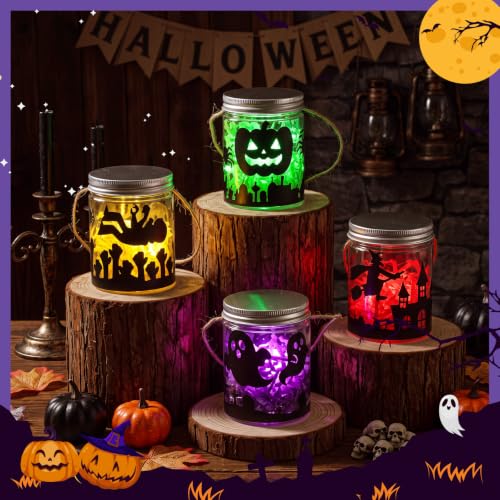 24 Sets Halloween Crafts Kits DIY Haunted Plastic Mason Jar - style: Haunted
