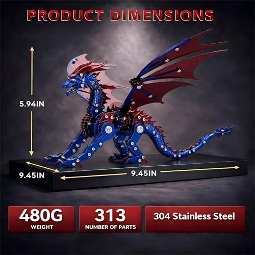 3D Metal Puzzles for Adults, Mechanical Dragon Model Kit - color: Pterosaur-blue
