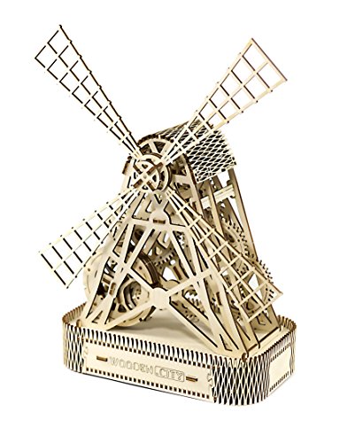 WOODEN.CITY Mill 3D Wooden Puzzles for Adults – Build Your Own Mill with Rubber‑Band Motor – Self‑Assembly Model, DIY Gift for Adults and Teens – Laser‑Cut Wooden 3D Model for Display and Home Décor