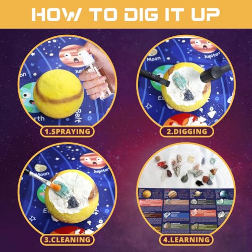 PIBEX Space Explore Gemstone Dig Kit, 30 Rocks & Minerals, 6 Planets - size: 6 Planets (30 Stones)