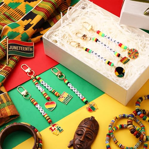 Tondiamo 2823 Pcs Juneteenth Bead Keychain DIY Craft Making Kit June 19th Key Ring Charms Letters Beads String for African American Gift Jewelry Key Ring Backpack Black History Month Accessories - style: Black History Month