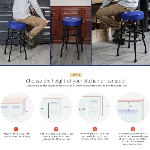 WORKPRO Heavy-Duty Garage Shop Stool, Swivel Cushion Seat, Steel Frame