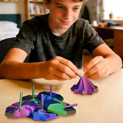 4 Pcs 3D Printed Expanded Sensory Fidget Star, Colorful Fractal Fidget Hexagon with Handles Whirling Spiral Design Star Shaped Toys for Stress Relief - color: Fractal Fidget 4 Pcs