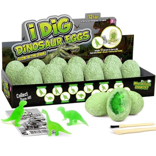 12-Pack Glow in the Dark Dinosaur Excavation Kit for Kids - Educational STEM Fossil Digging Egg Activity – Dig up & Discover Real Dino, Scientific Archaeology Set for Boys & Girls - style: Glow Dino
