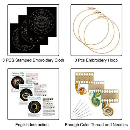 Louise Maelys 3 Pack Celestial Tarot Embroidery Kit Moon Evil Eye - color: kit-7