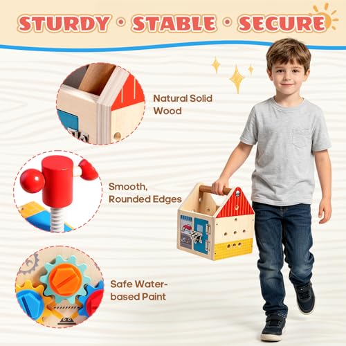 Wooden Toddler Tool Bench with Construction Tools, Screws, Gears & Latches - color: Variedness