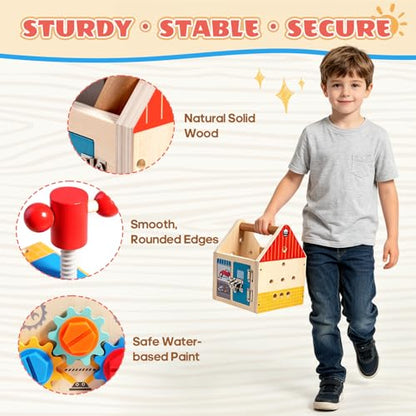 Wooden Toddler Tool Bench with Construction Tools, Screws, Gears & Latches - color: Variedness